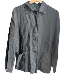 United Colors of Benetton 💯 Linen Black Minimalist Utility Chore Shacket Sz M